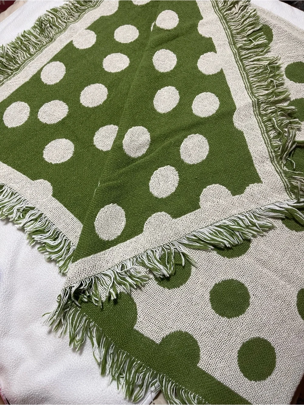 Green Polka Dot Fringe Throw Blanket 21-sup